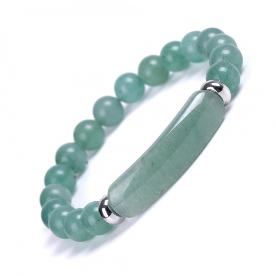 Image de Bracelets Raffinés Bracelets Délicats Bracelet de Perles en Aventurine Vert ( Naturel ) Vert Rond Elastique 18.5cm Long, 1 Pièce