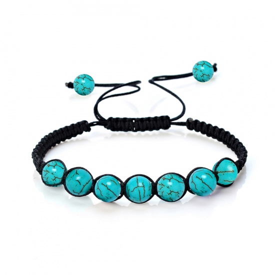 Picture of December Birthstone - Synthetic Turquoise Adjustable Dainty Bracelets Delicate Bracelets Beaded Bracelet Blue Round 26cm - 17cm long, 1 Piece