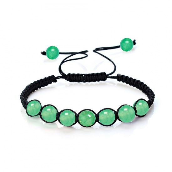 Picture of Synthetic Green Aventurine Adjustable Dainty Bracelets Delicate Bracelets Beaded Bracelet Green Round 26cm - 17cm long, 1 Piece