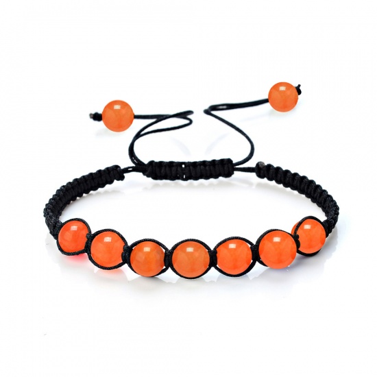 Image de Bracelets Raffinés Bracelets Délicats Bracelet de Perles en Gemme ( Naturel ) Orange Rond Réglable 26cm - 17cm Long, 1 Pièce