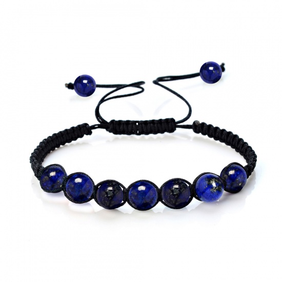 Picture of December Birthstone - Natural Lapis Lazuli Adjustable Dainty Bracelets Delicate Bracelets Beaded Bracelet Blue Round 26cm - 17cm long, 1 Piece
