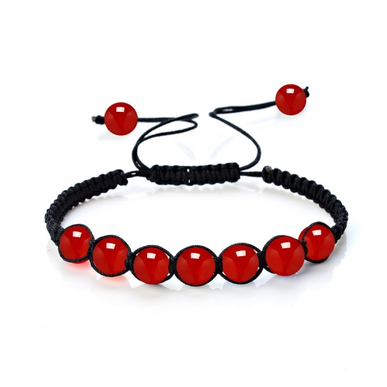 Image de Bracelets Raffinés Bracelets Délicats Bracelet de Perles en Agate Rouge ( Naturel ) Rouge Rond Réglable 26cm - 17cm Long, 1 Pièce
