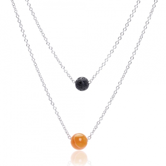 Picture of Stainless Steel & Gemstone ( Natural ) Necklace Silver Tone Orange Round 40cm(15 6/8") long, 1 Piece