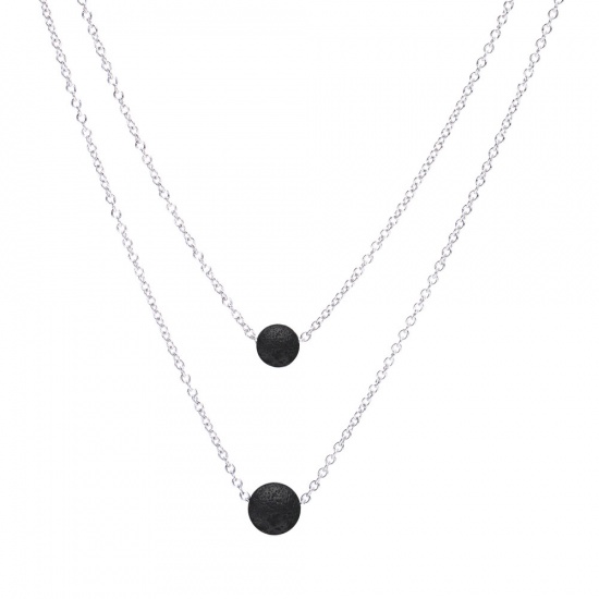 Picture of Stainless Steel & Gemstone ( Natural ) Necklace Silver Tone Black Round 40cm(15 6/8") long, 1 Piece