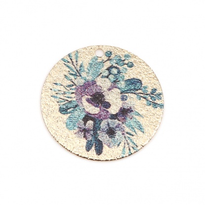 銅 彩色上絵 チャーム 金メッキ 多色 円形 花 スターダスト 20mm 直径、 10 個 の画像