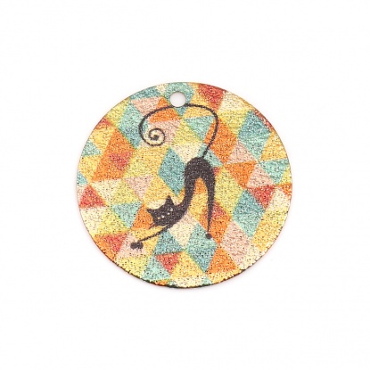 銅 彩色上絵 チャーム 金メッキ 多色 円形 猫 スターダスト 20mm 直径、 10 個 の画像