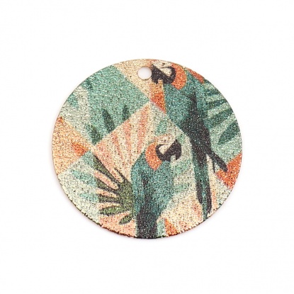 銅 彩色上絵 チャーム 金メッキ 多色 円形 パロット スターダスト 20mm 直径、 10 個 の画像