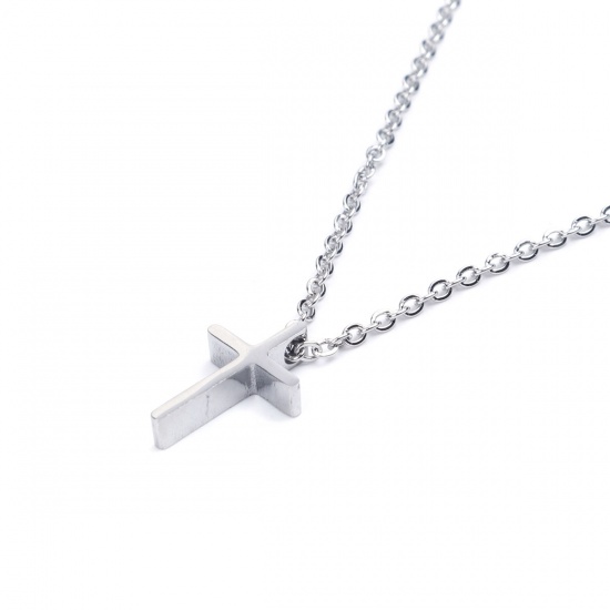 Picture of Stainless Steel Religious Necklace Silver Tone Cross 45cm(17 6/8") long, 1 Piece