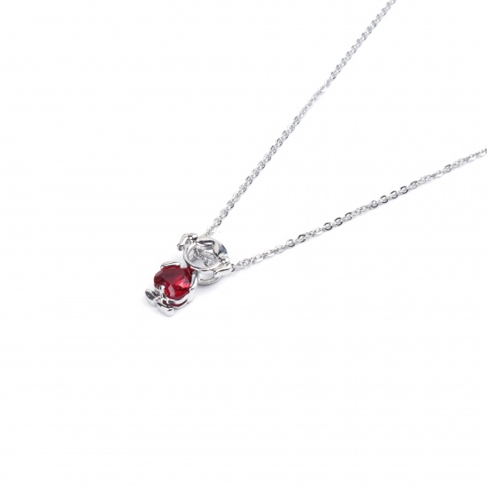 Picture of Stainless Steel & Copper Necklace Silver Tone Girl Red Rhinestone 45cm(17 6/8") long, 1 Piece