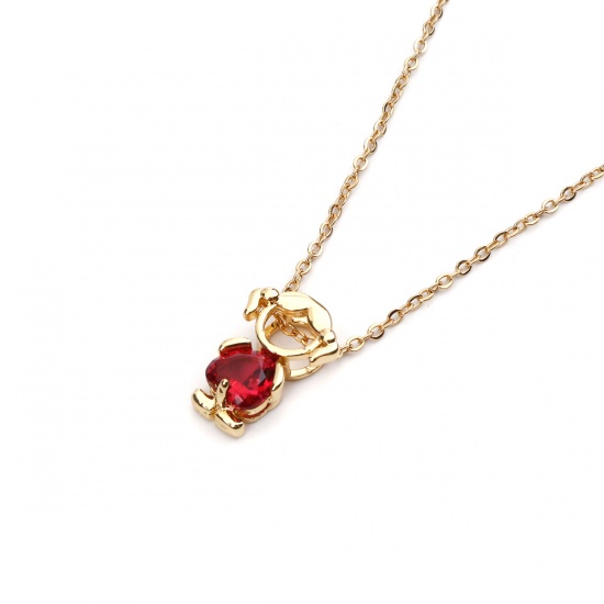 Picture of Stainless Steel & Copper Necklace Gold Plated Girl Red Rhinestone 45cm(17 6/8") long, 1 Piece