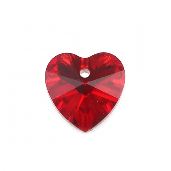 Picture of Glass Valentine's Day Charms Heart Deep Red 10mm x 10mm, 50 PCs