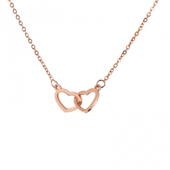 Picture of Stainless Steel Necklace Rose Gold Heart 48cm(18 7/8") long, 1 Piece