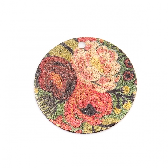 Image de Breloques Peinture en Émail en Cuivre Rond Doré Multicolore Fleurs Amas Stellaire 20mm Dia, 10 Pcs