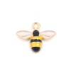 Picture of Zinc Based Alloy Insect Charms Bee Animal Gold Plated Black & Yellow Enamel 15mm x 12mm, 10 PCs