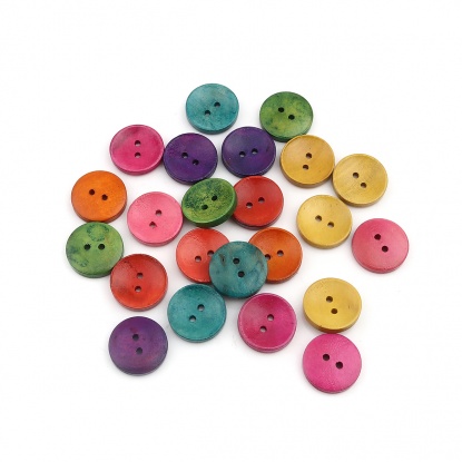 Picture of Wood Sewing Buttons Scrapbooking Two Holes Round At Random 20mm Dia., 50 PCs