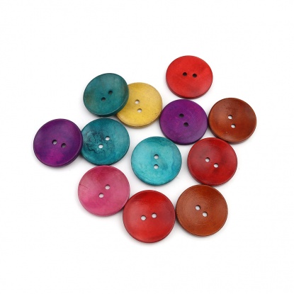 Picture of Wood Sewing Buttons Scrapbooking Two Holes Round At Random 35mm Dia., 50 PCs