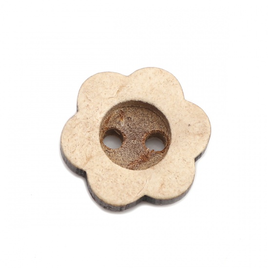 Immagine di Guscio di Cocco Bottone da Cucire Fiore Naturale Due Fori 12mm x 11mm, 50 Pz