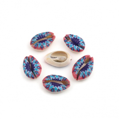 Image de Perles en Coquille Escargot de Mer Bleu & Rose 25mm x 17mm - 18mm x 13mm, 10 Pcs