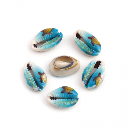 Image de Perles en Coquille Tortue de Mer Bleu Conque 25mm x 17mm - 18mm x 13mm, 10 Pcs