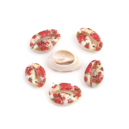 Image de Perles en Coquille Escargot de Mer Rouge Fleurs 25mm x 17mm - 18mm x 13mm, 10 Pcs