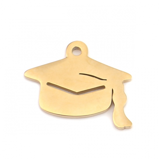 Picture of 304 Stainless Steel College Jewelry Charms Doctorial Hat Gold Plated 20mm x 17mm, 1 Piece