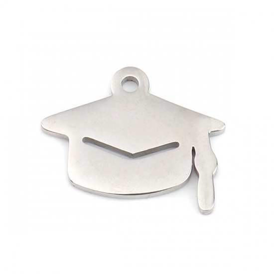 Picture of 304 Stainless Steel College Jewelry Charms Doctorial Hat Silver Tone 20mm x 17mm, 1 Piece