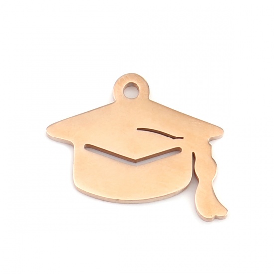 Picture of 304 Stainless Steel College Jewelry Charms Doctorial Hat Rose Gold 20mm x 17mm, 1 Piece