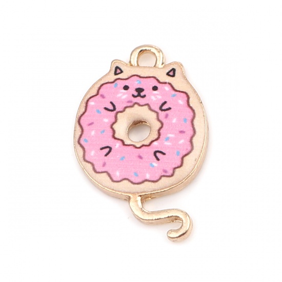 Picture of Zinc Based Alloy Charms Cat Animal Gold Plated Pink 20mm x 13mm, 10 PCs