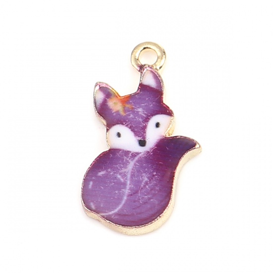 Picture of Zinc Based Alloy Charms Fox Animal Gold Plated Purple 19mm x 11mm, 10 PCs