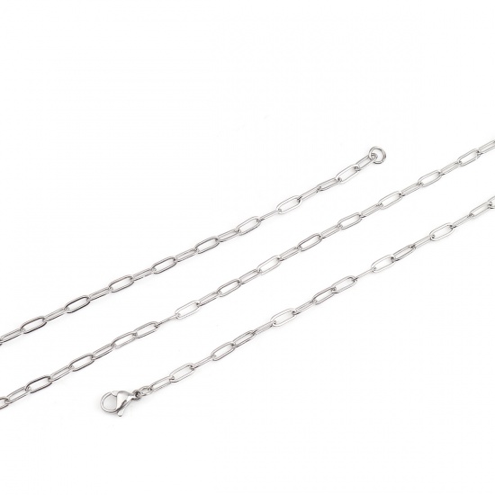 Immagine di 304 Acciaio Inossidabile Cavo Catena Collana Ovale Tono Argento 80cm Lunghezza, 1 Pz