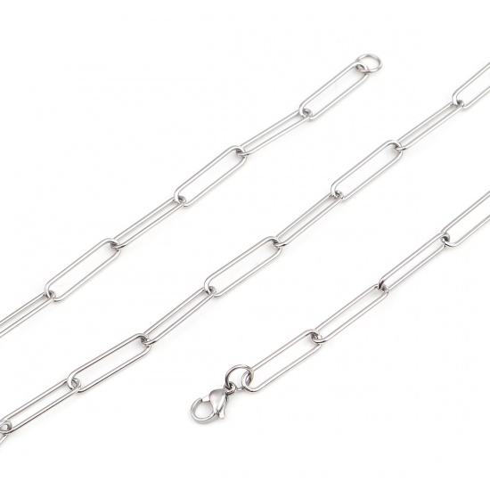 Immagine di 304 Acciaio Inossidabile Cavo Catena Collana Ovale Tono Argento 71.5cm Lunghezza, 1 Pz