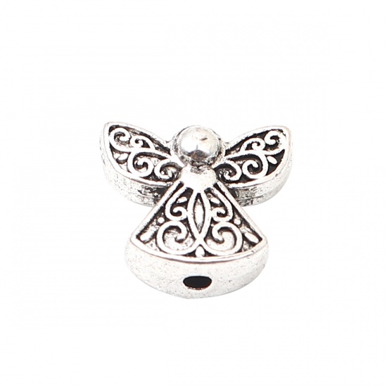 Picture of Zinc Based Alloy Religious Spacer Beads Angel Antique Silver Color Carved Pattern About 14mm x 12mm, Hole: Approx 1.8mm, 60 PCs