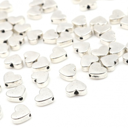 Bild von Zinklegierung Zwischenperlen Spacer Perlen Herz Antiksilber ca. 10mm x 8mm, Loch:ca. 1.8mm, 100 Stück