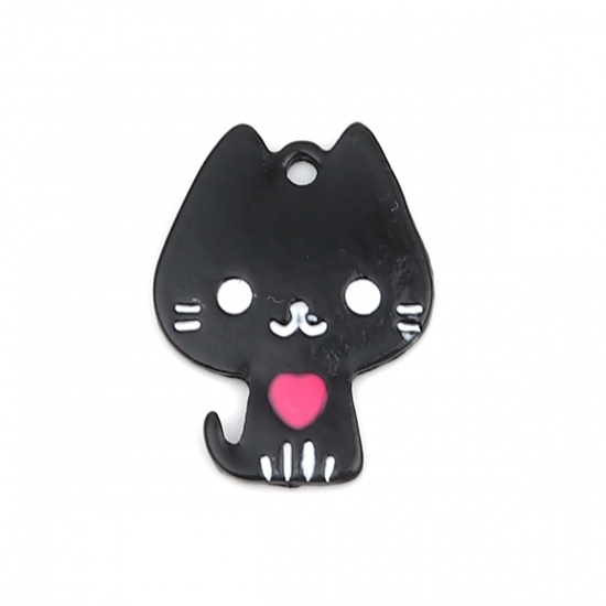 Picture of Zinc Based Alloy Charms Cat Animal Black Heart 20mm x 15mm, 10 PCs