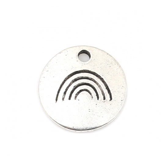 Picture of Zinc Based Alloy Charms Round Antique Silver Color Rainbow 12mm Dia., 50 PCs