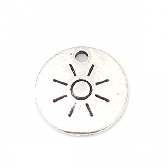Picture of Zinc Based Alloy Galaxy Charms Round Antique Silver Color Sun 12mm Dia., 50 PCs