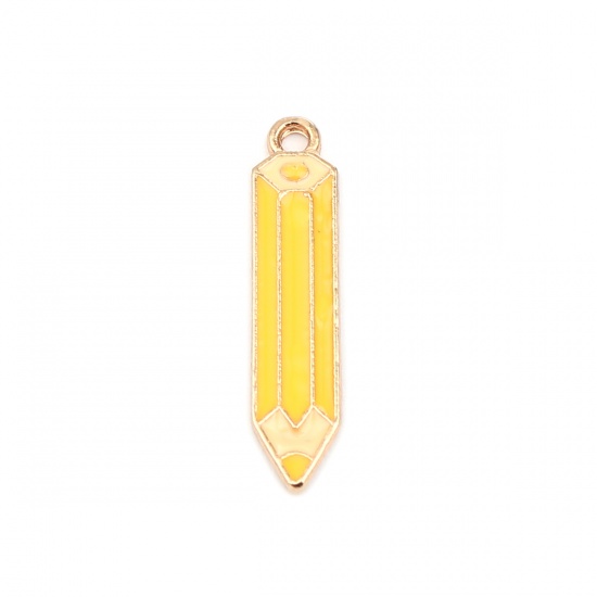 Picture of Zinc Based Alloy College Jewelry Charms Pencil Gold Plated Yellow Enamel 26mm x 6mm, 10 PCs