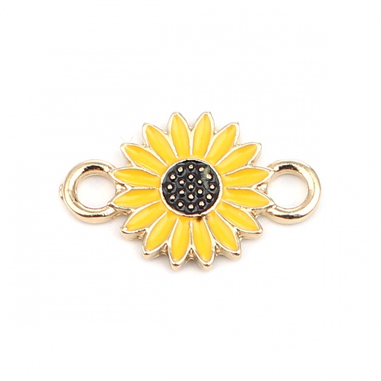 Picture of Zinc Based Alloy Connectors Sunflower Gold Plated Black & Yellow Enamel 22mm x 14mm, 10 PCs