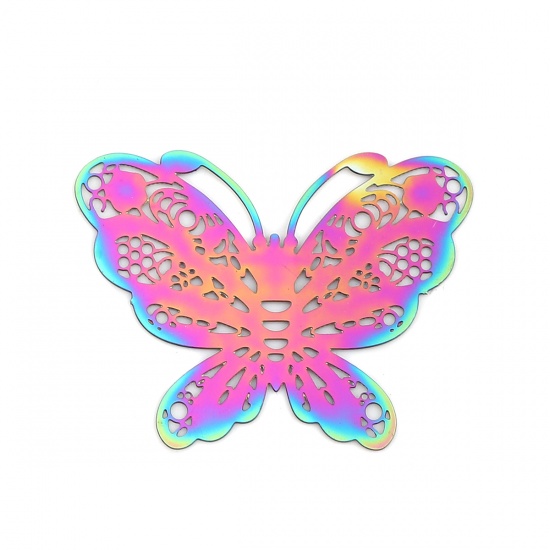 Bild von Edelstahl Insekt Verbinder Schmetterling Violett & Blau Filigran Stempel Verzierung 34mm x 26mm, 10 Stück