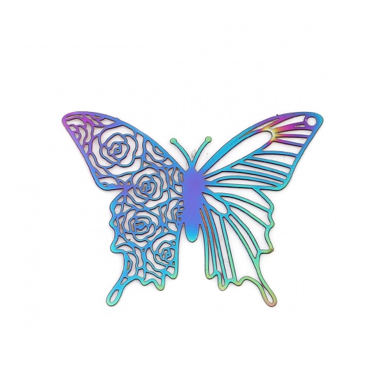Bild von Edelstahl Insekt Verbinder Schmetterling Violett & Blau Rose Filigran Stempel Verzierung 40mm x 30mm, 10 Stück