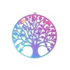 Picture of Stainless Steel Filigree Stamping Pendants Round Purple & Blue Tree 47mm x 45mm, 10 PCs