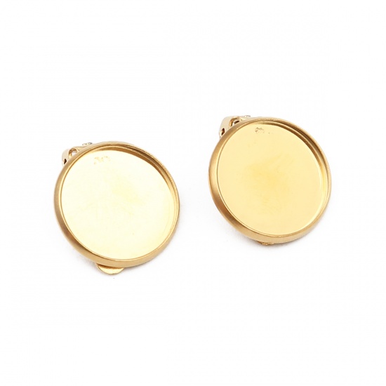 Bild von 304 Edelstahl Nicht durchdringende Ohrclips Rund Vergoldet Cabochon Fassung (für 14mm) 18mm x 16mm, 10 Stück