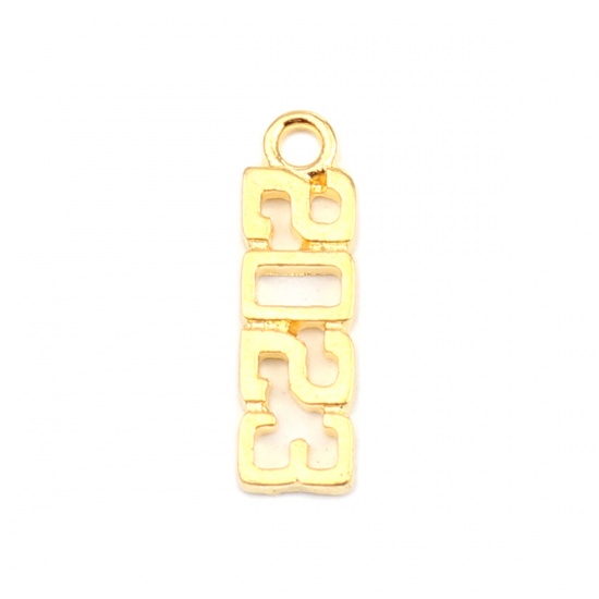 Picture of Zinc Based Alloy Year Charms Number Gold Plated Message " 2023 " 20mm x 6mm, 50 PCs