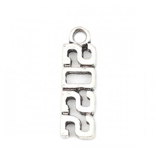 Picture of Zinc Based Alloy Year Charms Number Antique Silver Color Message " 2022 " 20mm x 6mm, 50 PCs
