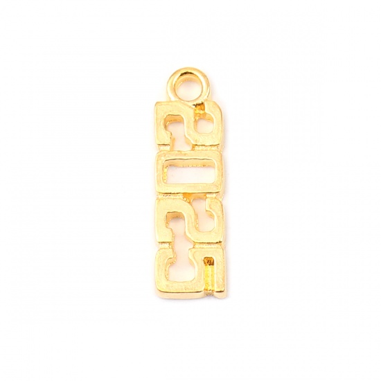 Picture of Zinc Based Alloy Year Charms Number Gold Plated Message " 2025 " 20mm x 6mm, 50 PCs