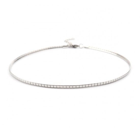 Picture of 304 Stainless Steel Choker Necklace Silver Tone Rectangle 35cm(13 6/8") long, 1 Piece