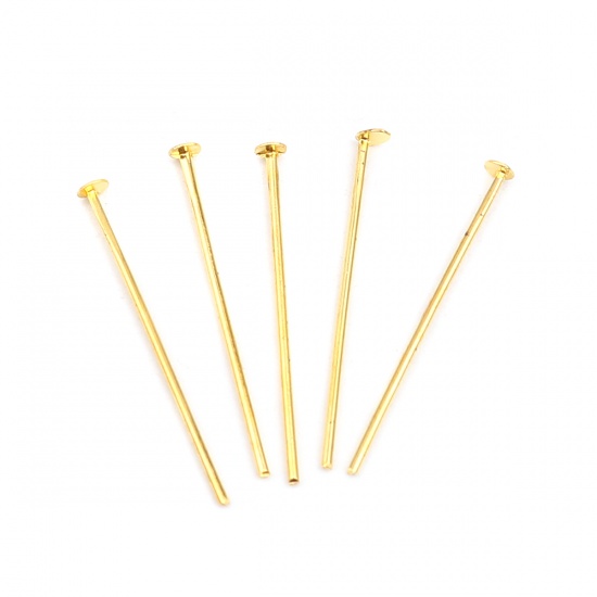 Picture of Iron Based Alloy Head Head Pins Gold Plated 26mm(1") long, 0.8mm, 2608 PCs