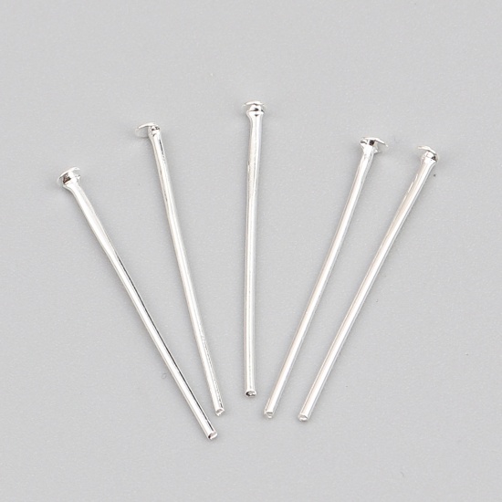 Picture of Iron Based Alloy Head Head Pins Silver Plated 26mm(1") long, 0.8mm, 2608 PCs