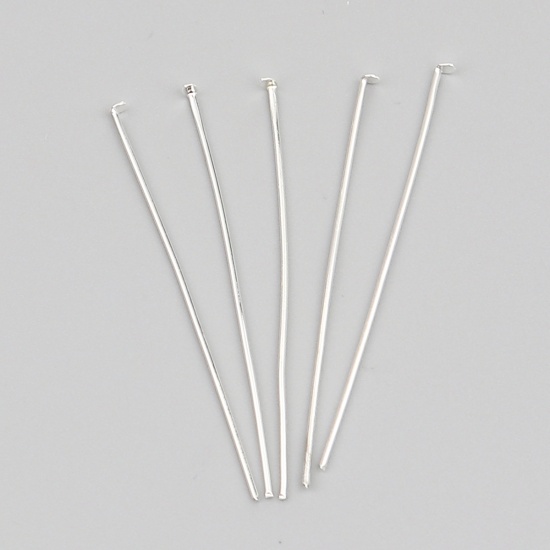 Picture of Iron Based Alloy Head Head Pins Silver Plated 5cm(2") long, 0.8mm, 857 PCs