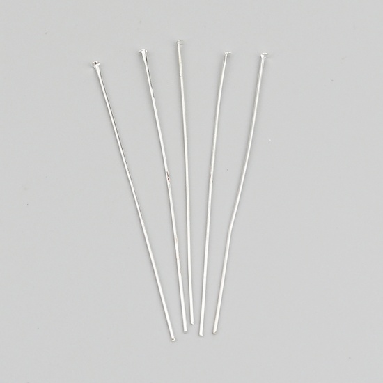 Bild von Iron Based Alloy Head Head Pins Silver Plated 7cm(2 6/8") long, 0.8mm, 276 PCs